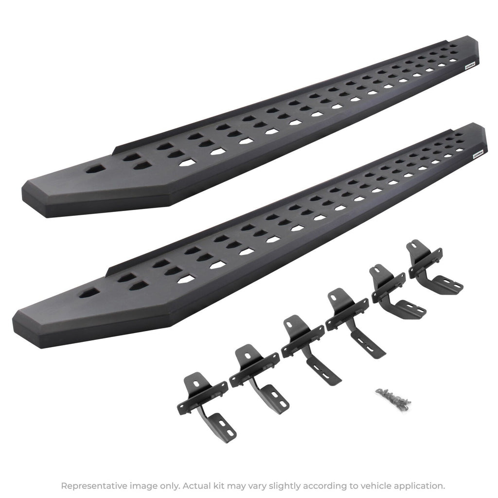 RB20 Running Boards With Mounting Brackets Textured Black 2014-2018 Silverado/Sierra 1500/2500 HD Go Rhino