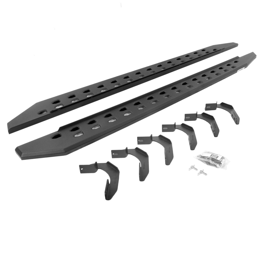 RB10 Slim Line Running Boards With Mounting Brackets Angled Textured Black 2004-2014 Ford F-150 Go Rhino