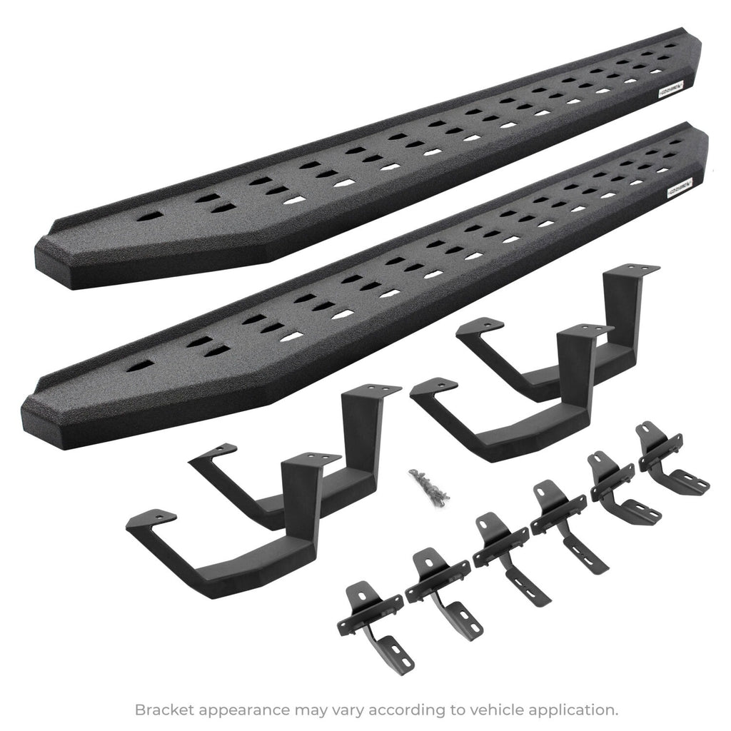 RB20 Running Boards With Mounting Brackets & 2 Pairs of Drop Steps Kit Protective Bedliner Coating 1999-2016 Ford F-250/F-350 Go Rhino