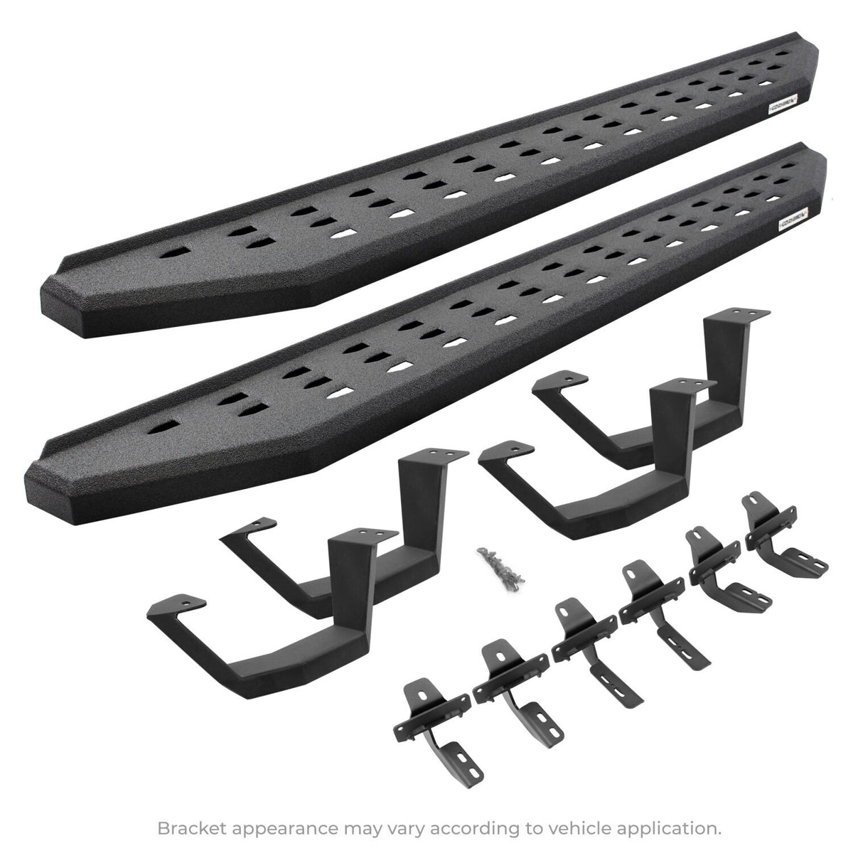 RB20 Running Boards With Mounting Brackets & 2 Pairs of Drop Steps Kit Protective Bedliner Coating 1999-2016 Ford F-250/F-350 Go Rhino