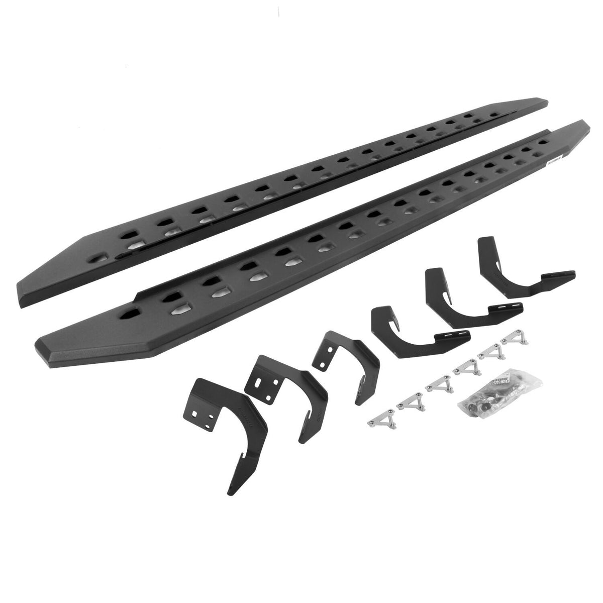 RB10 Slim Line Running Boards With Mounting Brackets Angled Textured Black 2019-2026 Ram 1500 Go Rhino