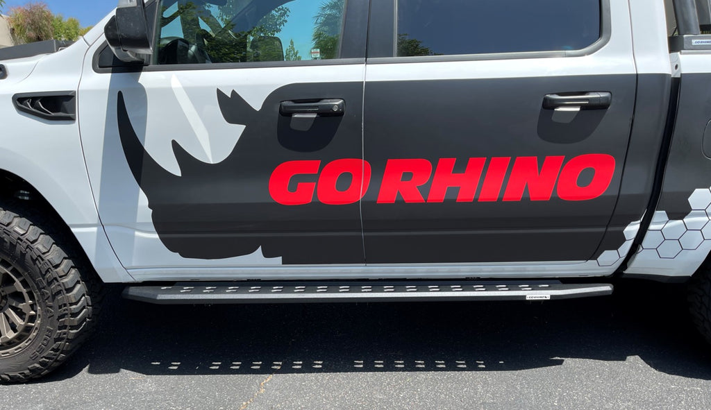 RB10 Slim Line Running Boards With Mounting Brackets Angled Textured Black 2019-2026 Ram 1500 Go Rhino