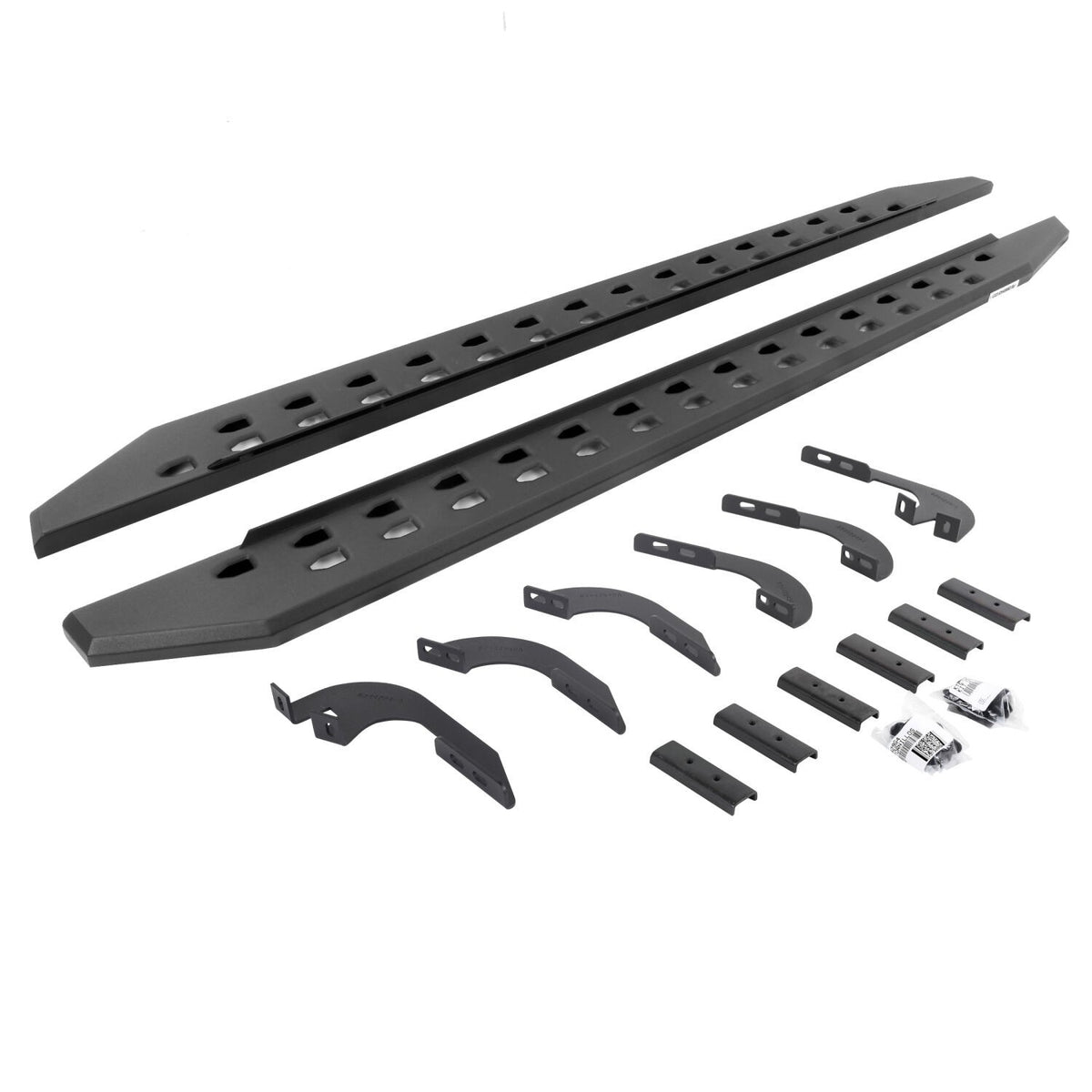 RB10 Slim Line Running Boards With Mounting Brackets Angled Textured Black 2005-2023 Toyota Tacoma Go Rhino