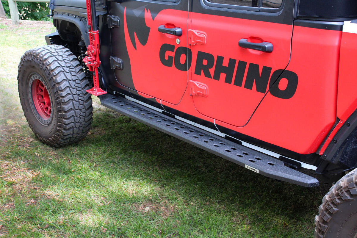 RB20 Slim Line Running Boards With Mounting Brackets Protective Bedliner Coating 2018-2026 Jeep Wrangler Go Rhino