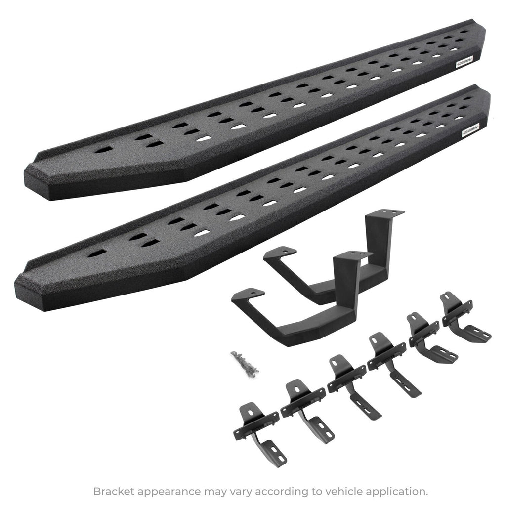 RB20 Running Boards With Mounting Brackets & 1 Pair of Drop Steps Kit Protective Bedliner Coating For 2007-2018 Jeep Wrangler JK Go Rhino