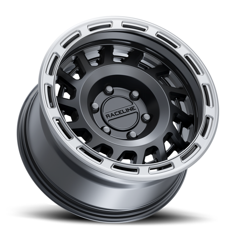 Raceline 957BS Halo 17x8.5in / 6x120 BP / 0mm Offset / 67.1mm Bore - Black & Silver Lip Wheel