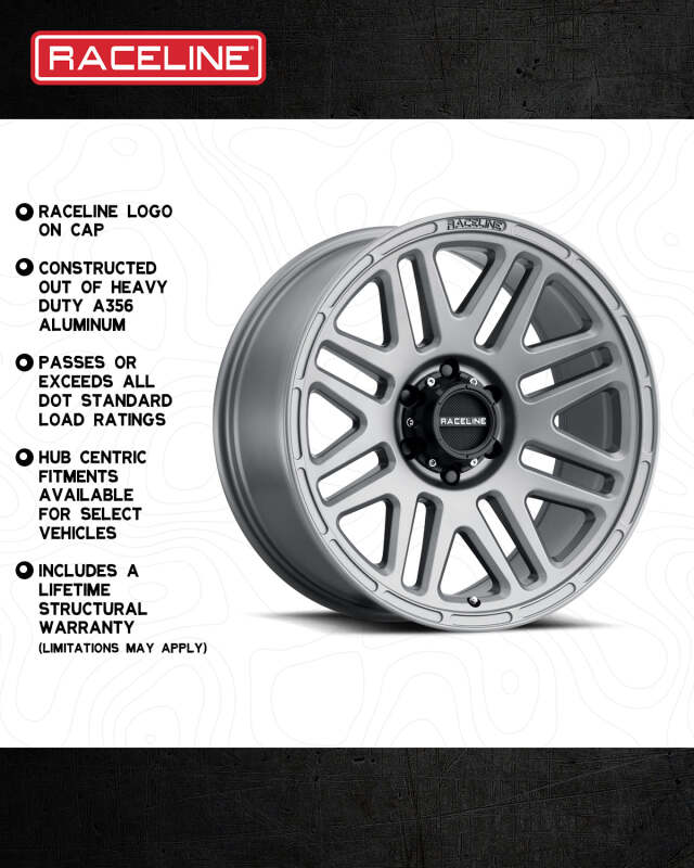 Raceline 944GS Outlander 16x8in / 5x114.3 BP / 0mm Offset / 78.1mm Bore - Greystone Wheel