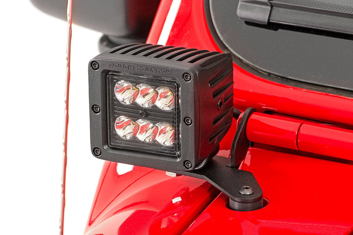 LED Light Kit Hinge Mount 2 Inch Black Pair White DRL Jeep Gladiator JT/Wrangler JL (18-26) Rough Country