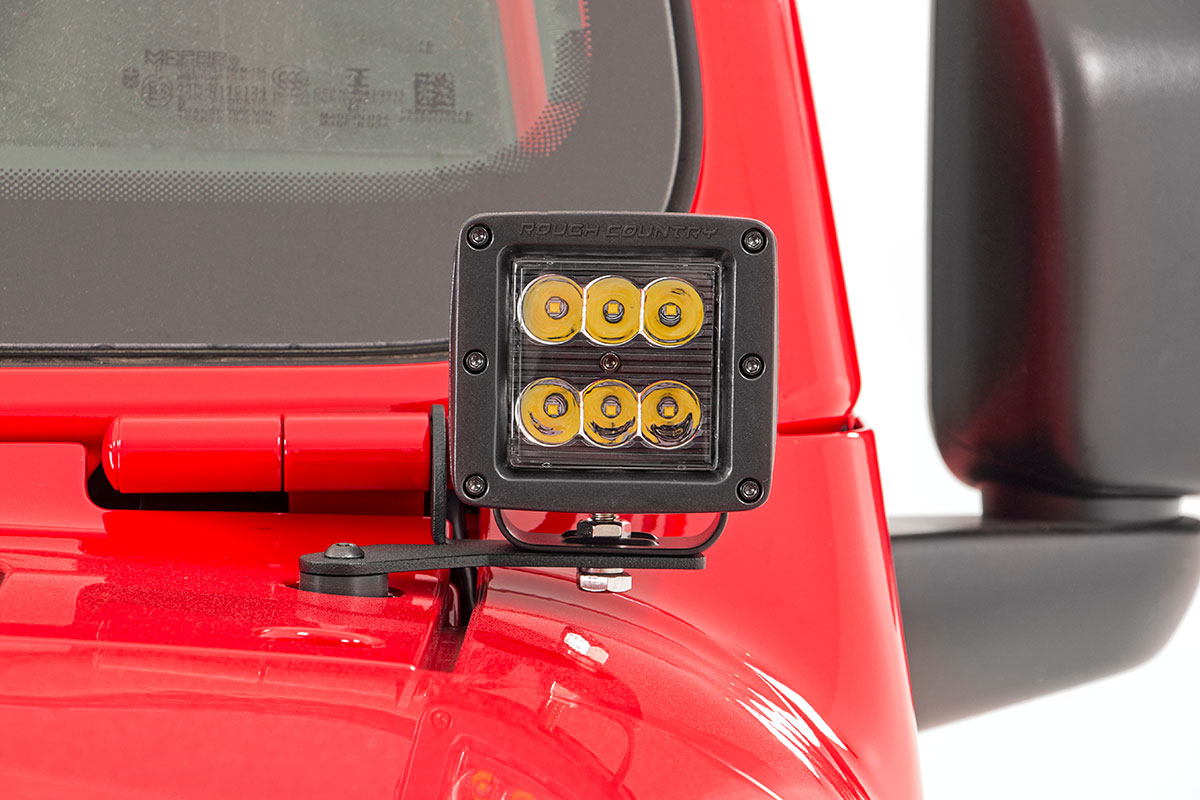 LED Light Kit Hinge Mount 2 Inch Black Pair White DRL Jeep Gladiator JT/Wrangler JL (18-26) Rough Country