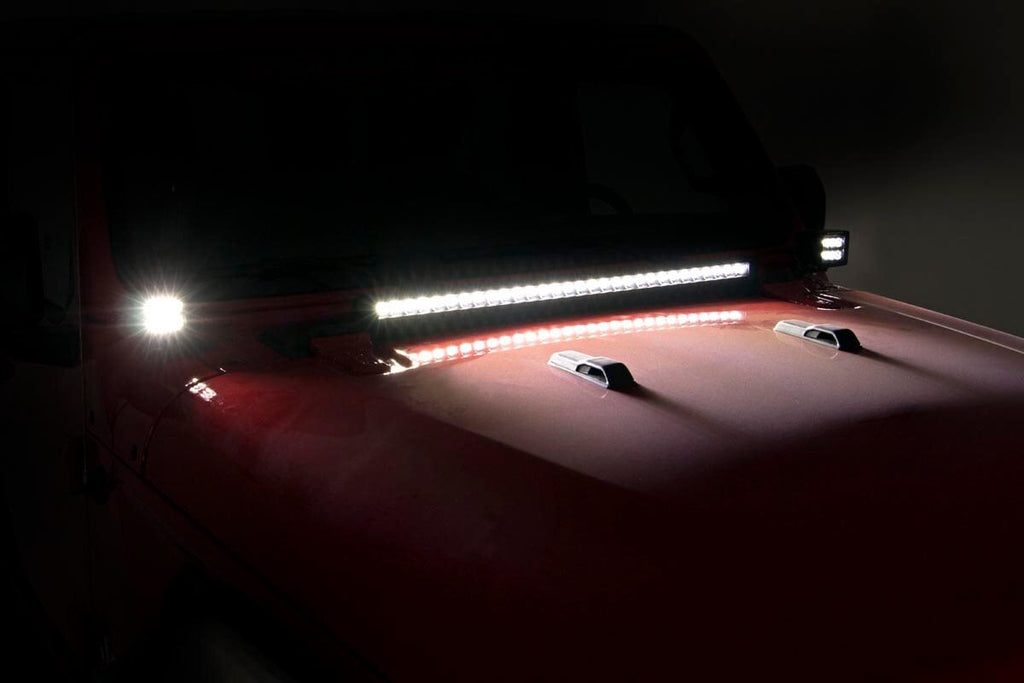 LED Light Kit Hinge Mount 2 Inch Black Pair White DRL Jeep Gladiator JT/Wrangler JL (18-26) Rough Country