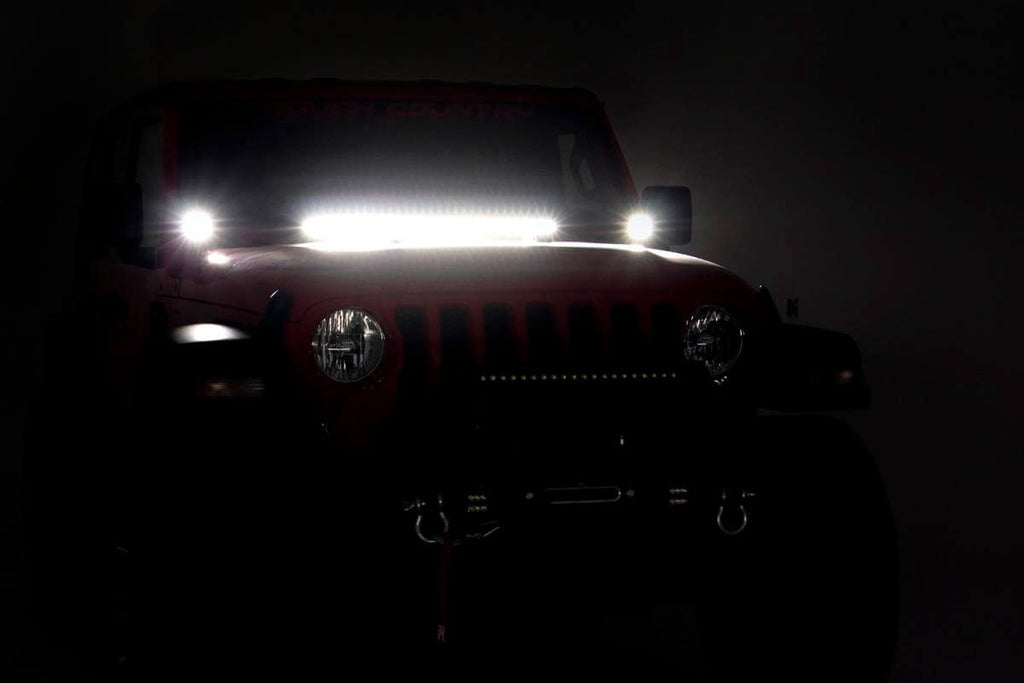 LED Light Kit Hinge Mount 2 Inch Black Pair White DRL Jeep Gladiator JT/Wrangler JL (18-26) Rough Country