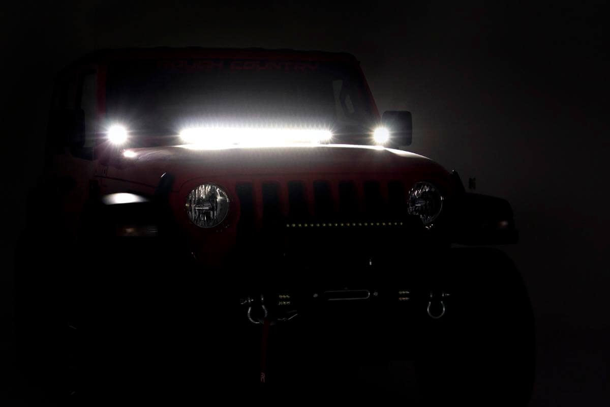LED Light Kit Hinge Mount 2 Inch Black Pair White DRL Jeep Gladiator JT/Wrangler JL (18-26) Rough Country