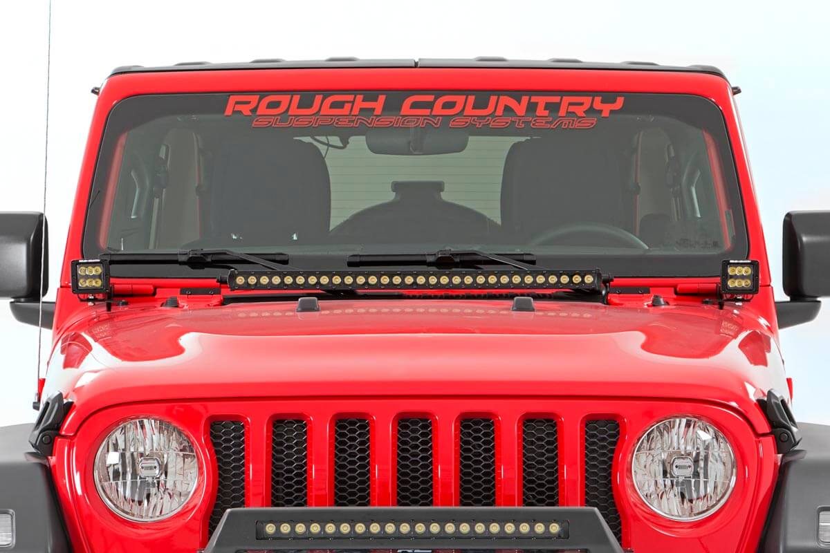 LED Light Kit Hood Mount 30 Inch Black Single Row Jeep Gladiator JT/Wrangler JL (18-26) Rough Country