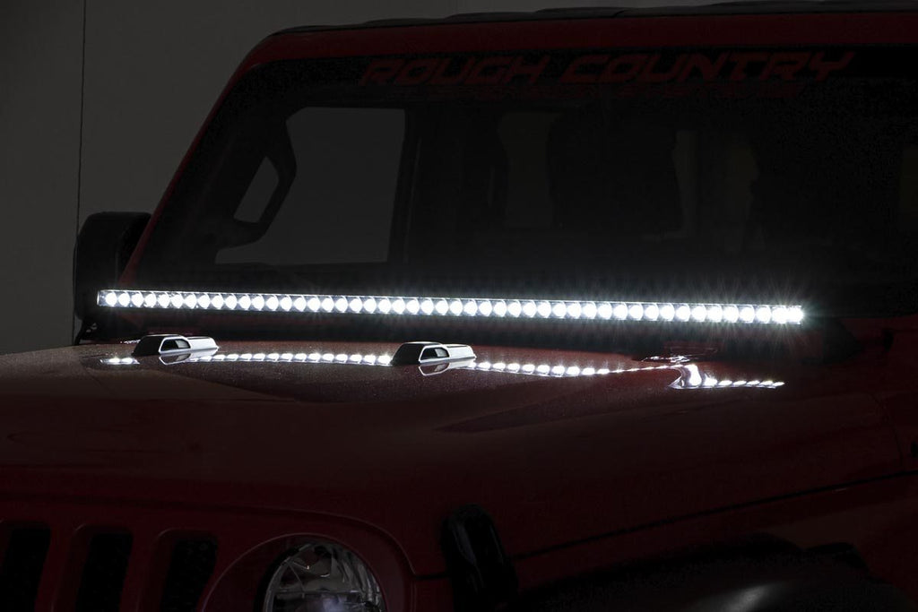 LED Light Kit Cowl Mount 50 Inch Black Single Row Jeep Gladiator JT/Wrangler JL (18-26) Rough Country