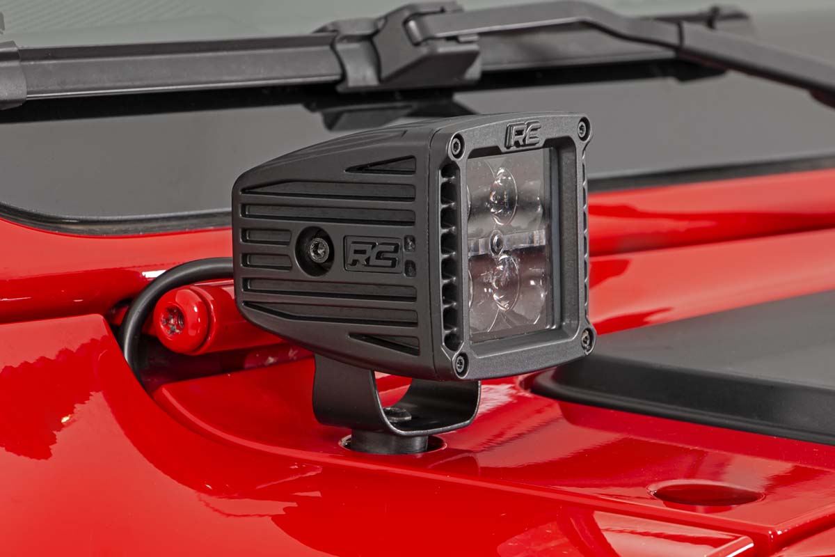 LED Light Kit Cowl Mount 2 Inch Black Pair Amber DRL Jeep Gladiator JT/Wrangler JL (18-26) Rough Country