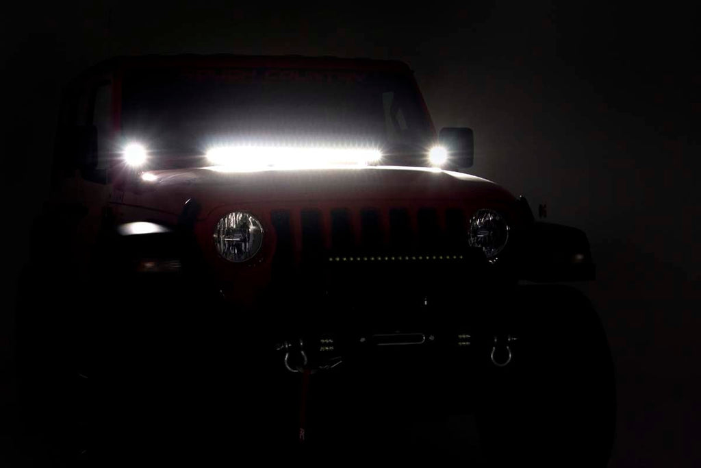 LED Light Kit Cowl Mount 2 Inch Black Pair Amber DRL Jeep Gladiator JT/Wrangler JL (18-26) Rough Country