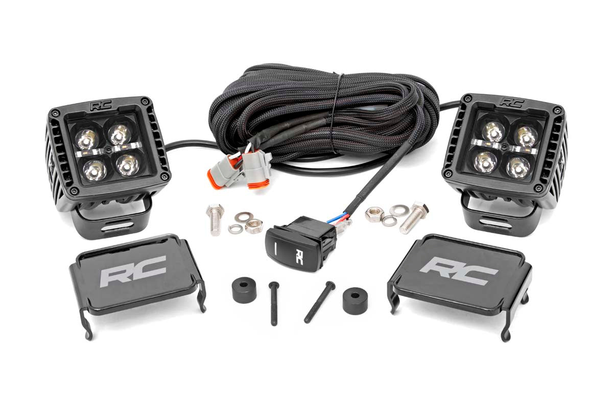 LED Light Kit Cowl Mount 2 Inch Black Pair White DRL Jeep Gladiator JT/Wrangler JL (18-26) Rough Country