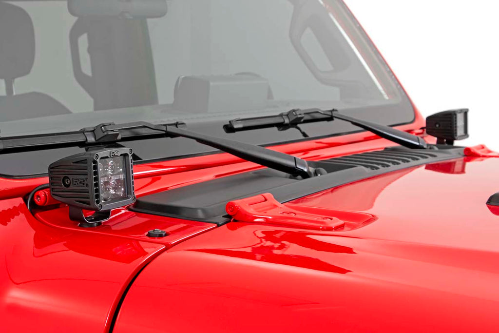 LED Light Kit Cowl Mount 2 Inch Black Pair Jeep Gladiator JT/Wrangler JL (18-26) Rough Country