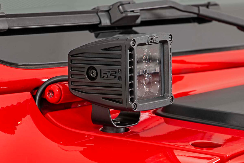 LED Light Kit Cowl Mount 2 Inch Black Pair Jeep Gladiator JT/Wrangler JL (18-26) Rough Country