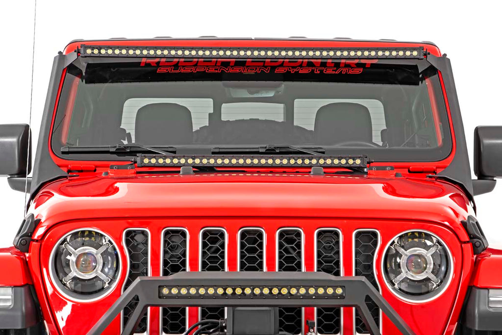 LED Light Kit Windshield Mount 50 Inch Black Single Row Jeep Gladiator JT/Wrangler JL (18-26) Rough Country