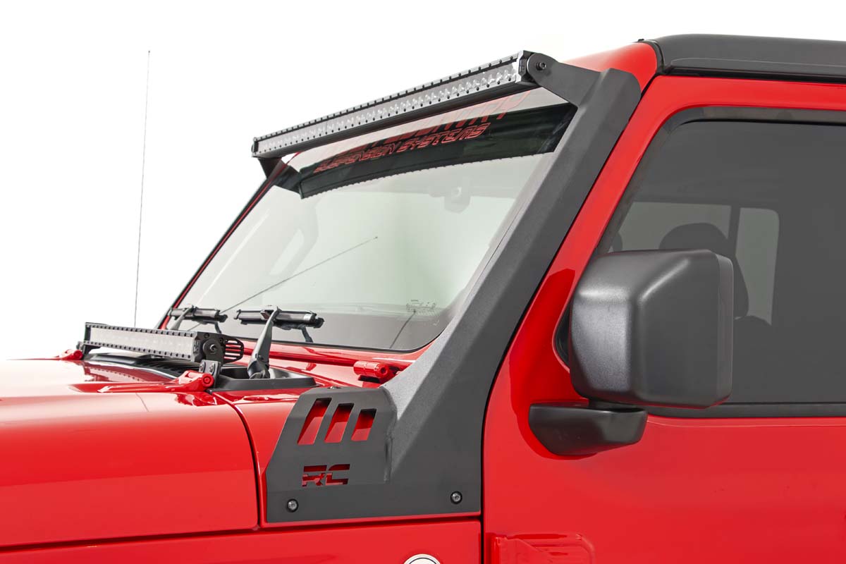 LED Light Kit Windshield 50 Inch Black Single Row WHT DRL Jeep Gladiator JT/Wrangler JL (18-26) Rough Country