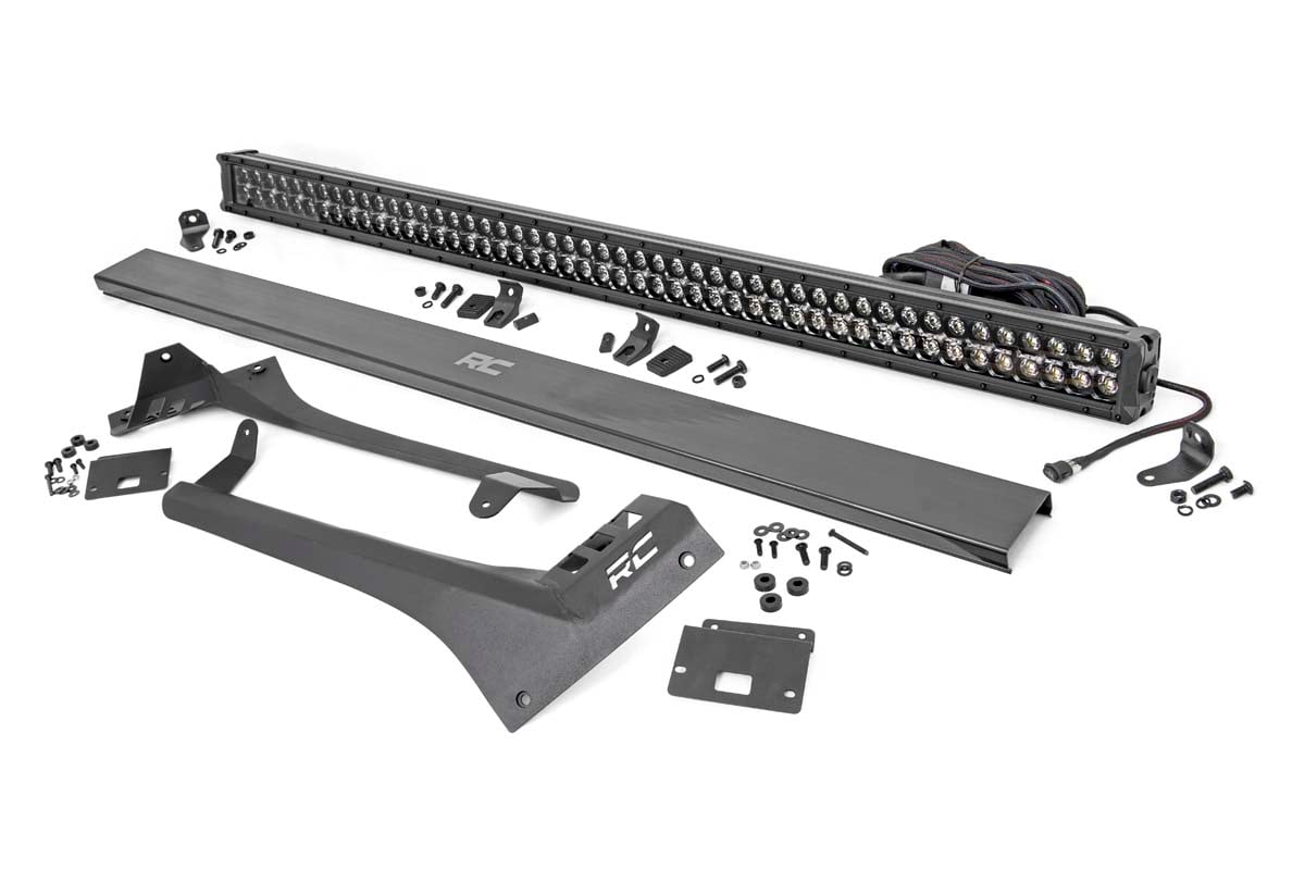 LED Light Kit Windshield 50 Inch Black Dual Row WHT DRL Jeep Gladiator JT/Wrangler JL (18-26) Rough Country