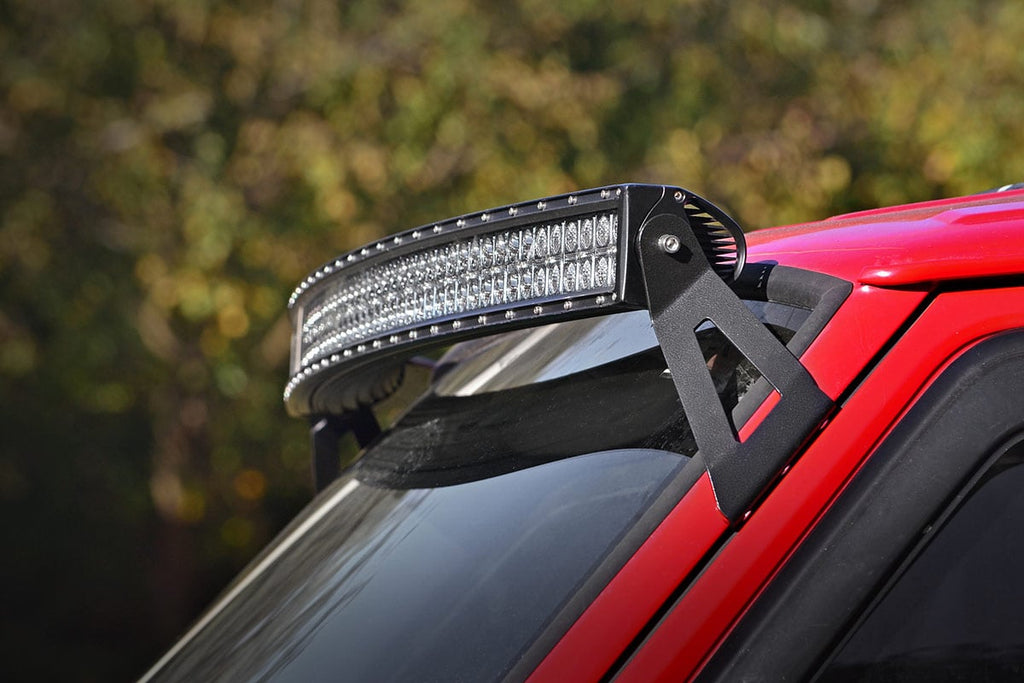 LED Light Kit Windshield Mount 50 Inch Black Dual Row White DRL Jeep Cherokee XJ (84-01) Rough Country