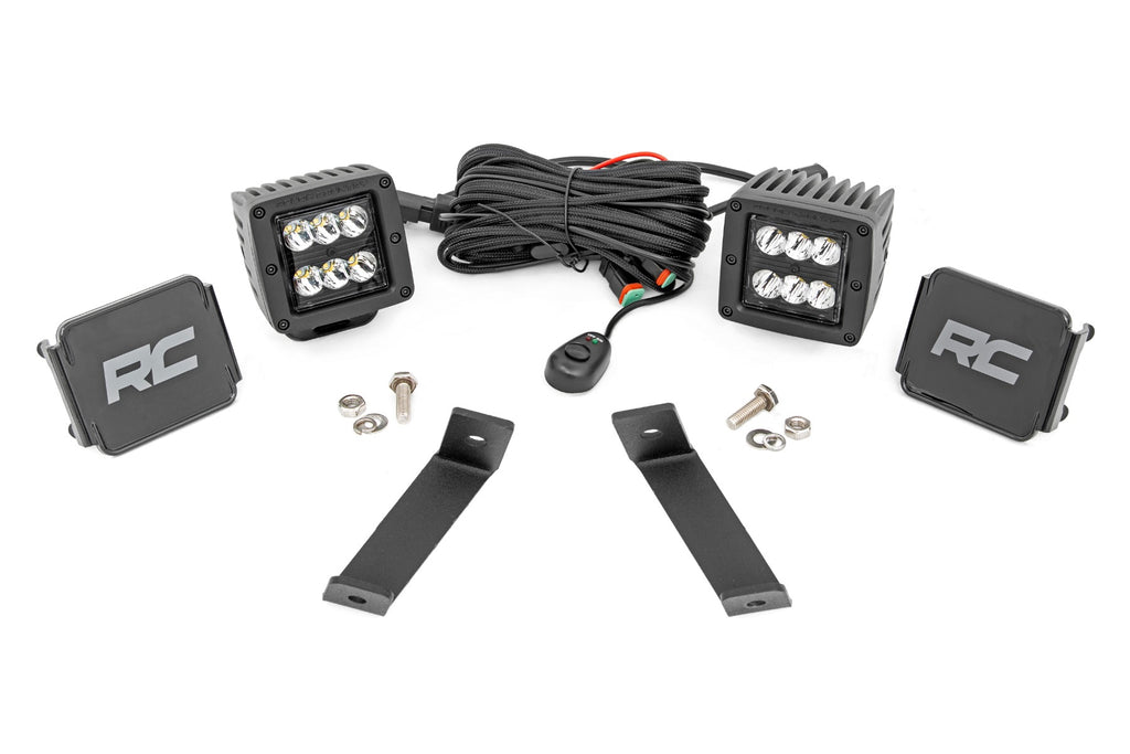 LED Light Kit Ditch Mount 2 Inch Black Pair Spot Jeep Cherokee KL (14-21) Rough Country