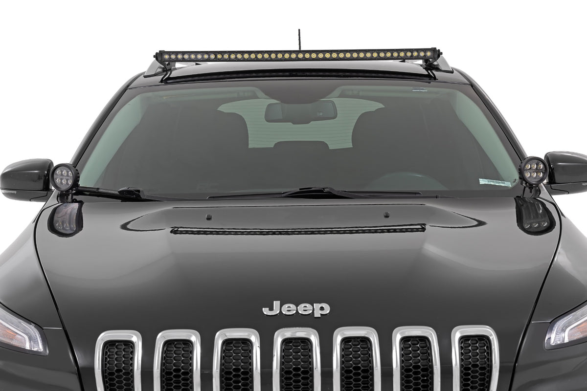 LED Light Kit Ditch Mount 2 Inch Black Pair Spot Jeep Cherokee KL (14-21) Rough Country