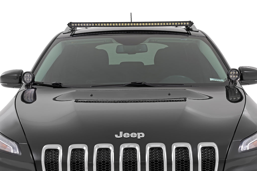 LED Light Kit Ditch Mount Black Series Round 3.5 Inch Amber DRL Jeep Cherokee KL (14-21) Rough Country