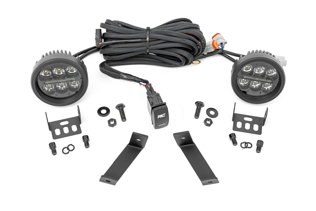 LED Light Kit Ditch Mount Black Series Round 3.5 Inch Amber DRL Jeep Cherokee KL (14-21) Rough Country