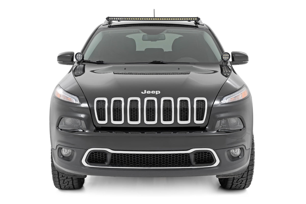 LED Light Kit Roof Mount 40 Inch Black Single Row Jeep Cherokee KL (14-23) Rough Country