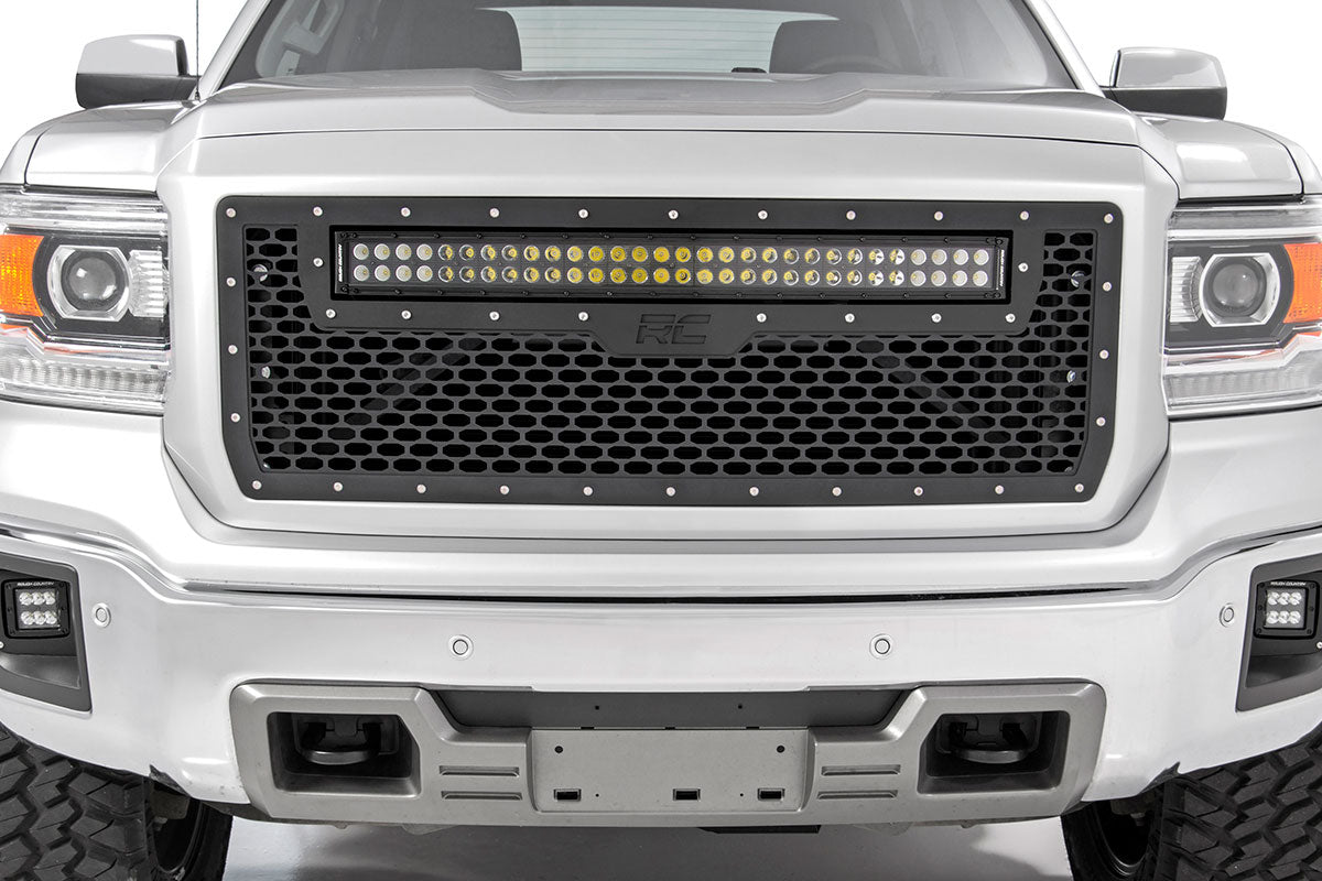 Mesh Grille 30 Inch Dual Row LED Black Amber DRL GMC Sierra 1500 (14-15) Rough Country