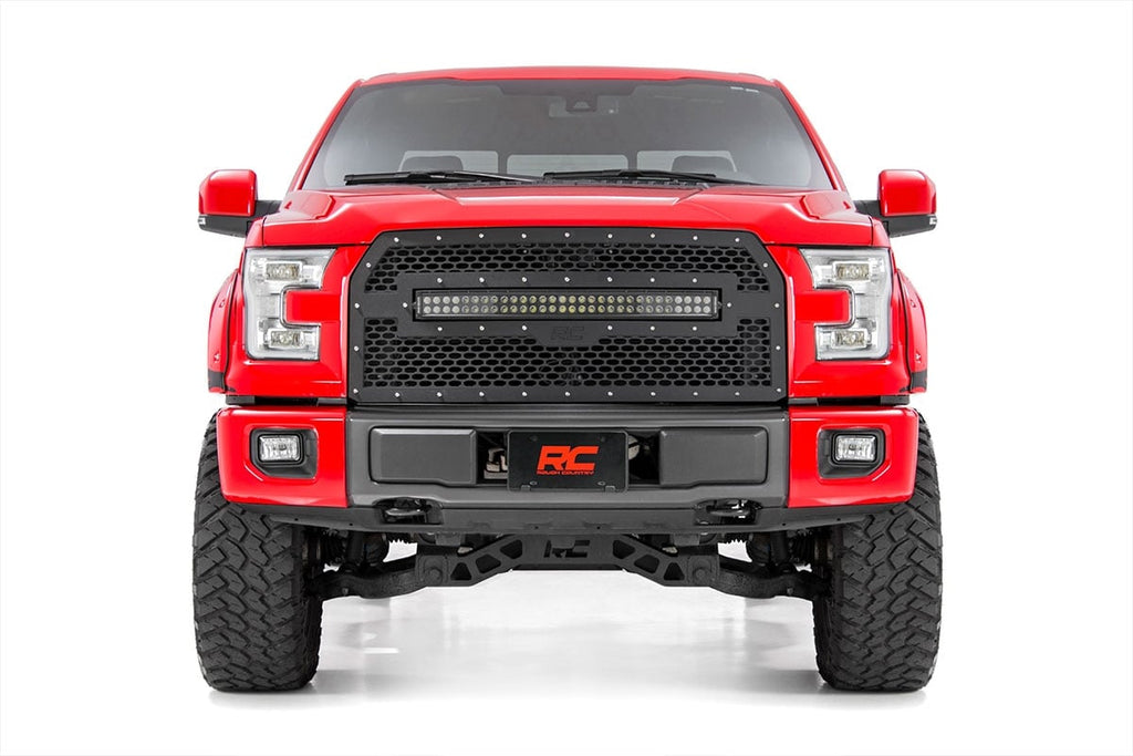 Mesh Grille 30 Inch Dual Row LED Black Amber DRL Ford F-150 (15-17) Rough Country