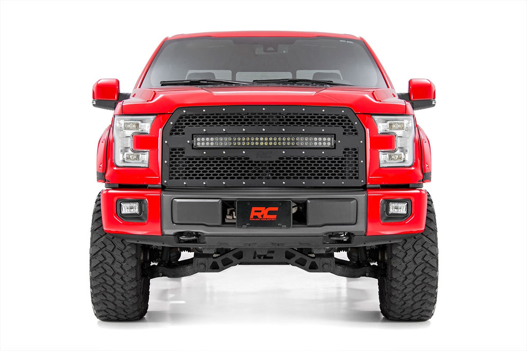 Mesh Grille 30 Inch Dual Row LED Black Ser Ford F-150 2WD/4WD (2015-2017) Rough Country