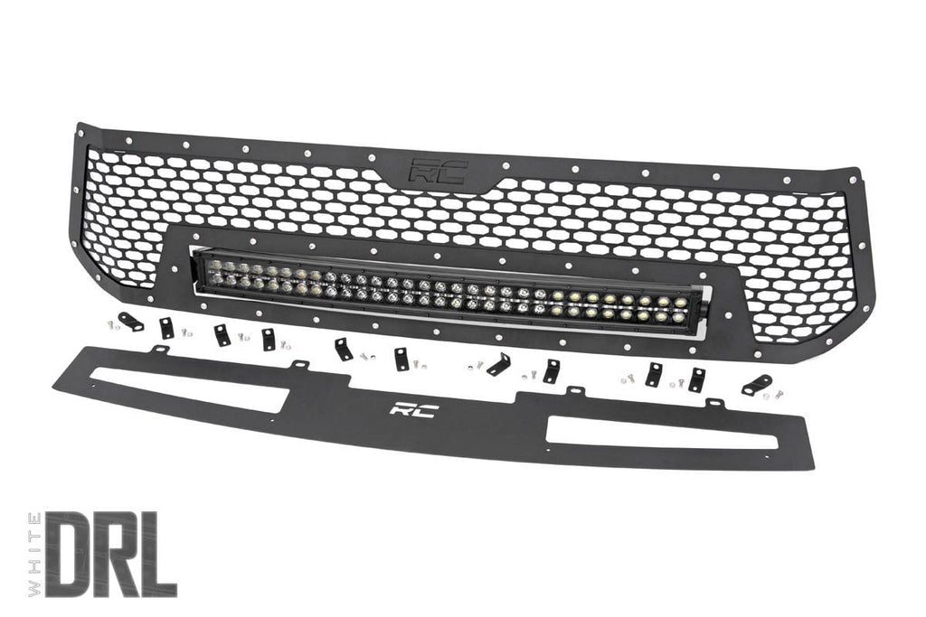 Mesh Grille 30 Inch Dual Row LED Black White DRL Toyota Tundra (14-17) Rough Country