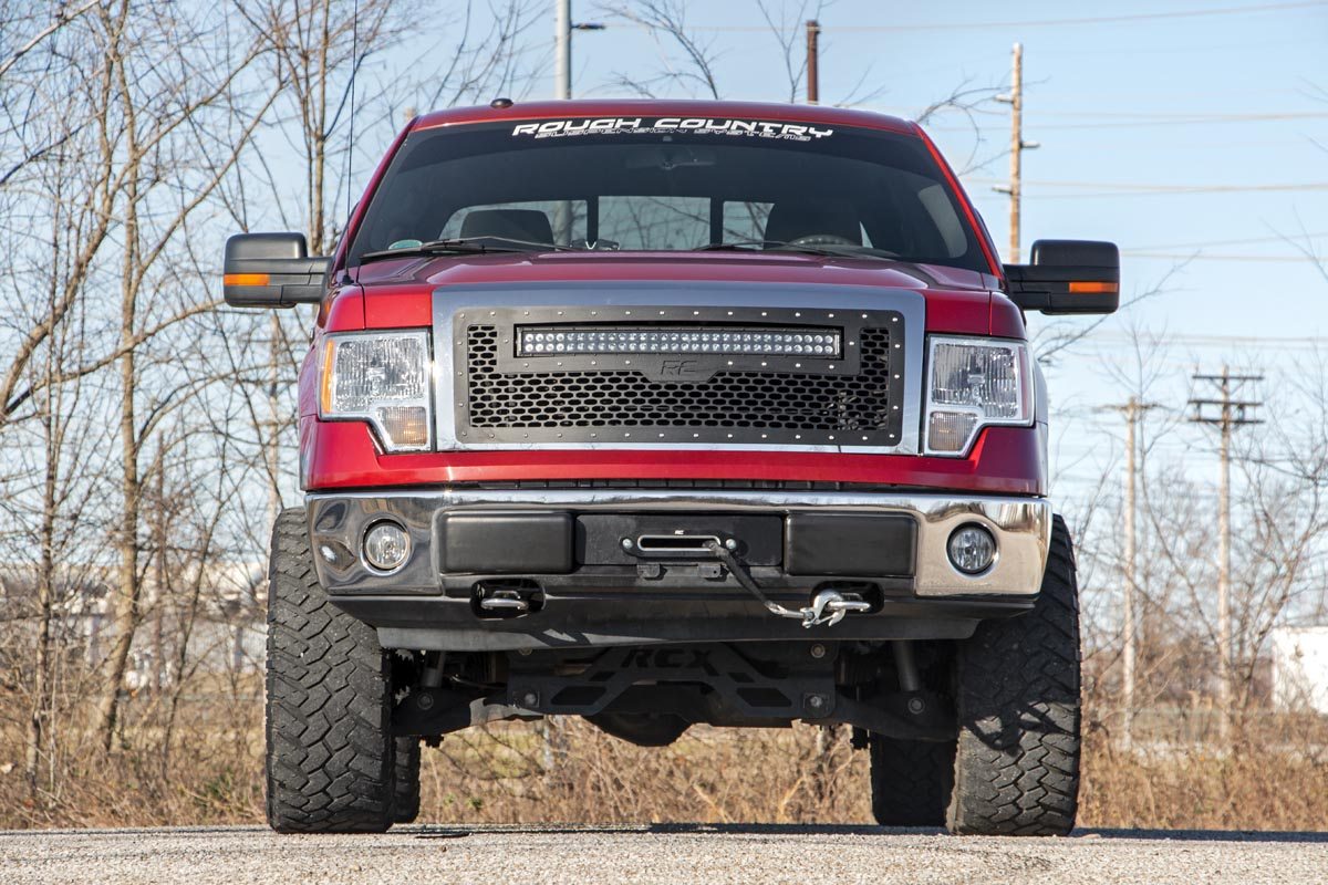 Mesh Grille 30 Inch Dual Row LED Chrome White DRL 09-14 Ford F-150 Rough Country