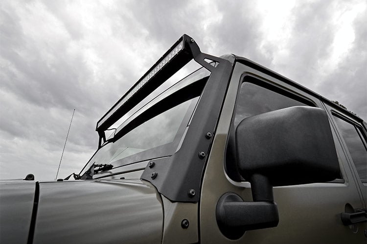 LED Light Windshield Mnt 50 Inch Black Dual Row Amber DRL Jeep Wrangler JK (07-18) Rough Country