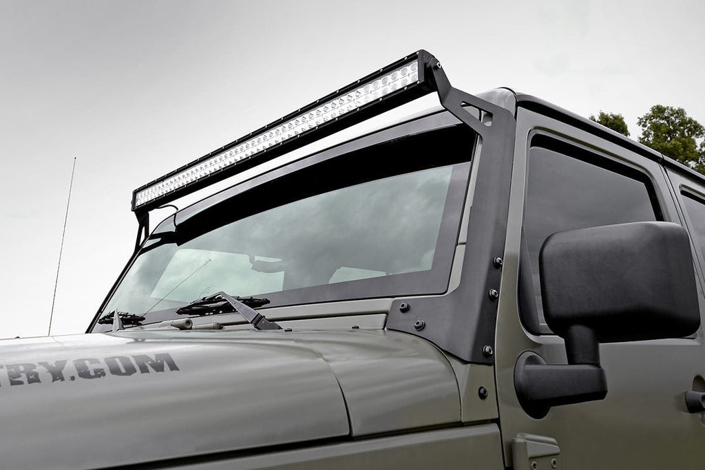 LED Light Mounts Upper Windshield 50 Inch Jeep Wrangler JK/Wrangler Unlimited (07-18) Rough Country