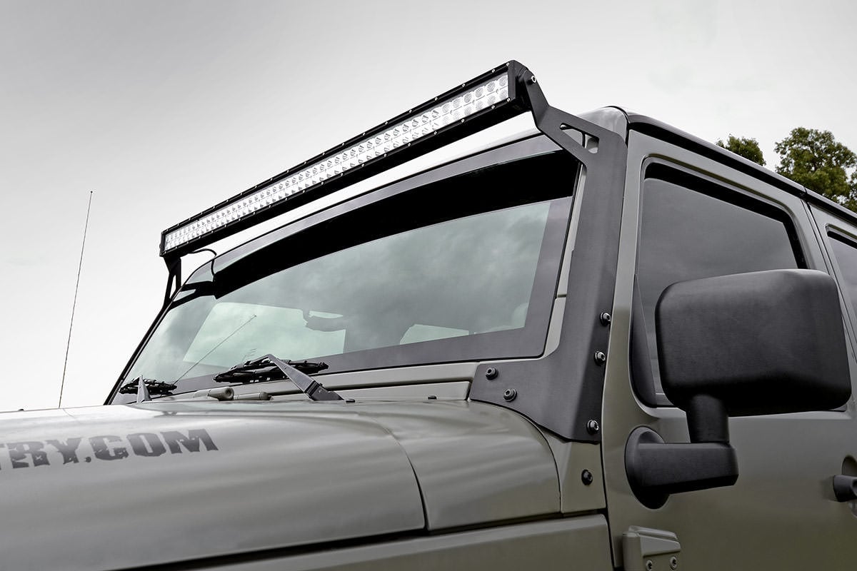 LED Light Mounts Upper Windshield 50 Inch Jeep Wrangler JK/Wrangler Unlimited (07-18) Rough Country