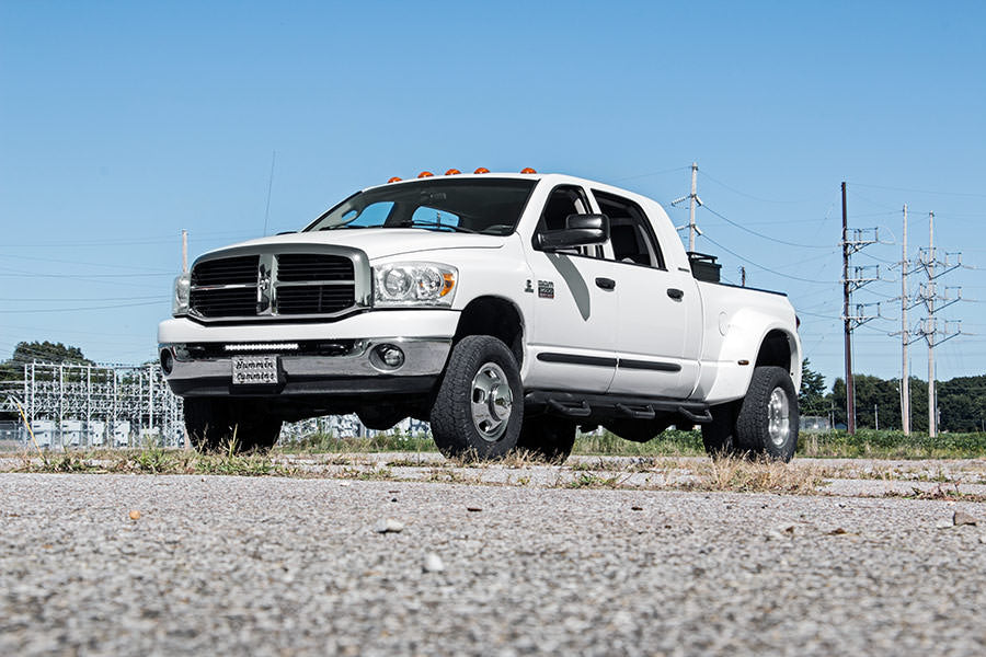 LED Light Kit Bumper Mount 20 Inch Black Single Row White DRL Ram 2500 (03-18)/3500 (03-18) Rough Country