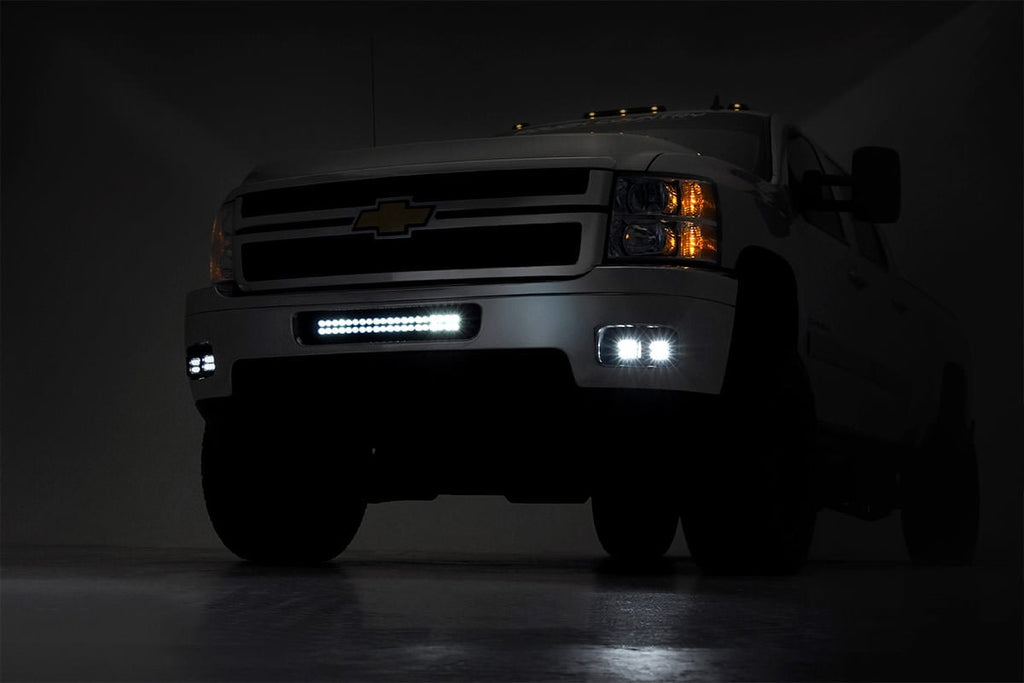 LED Light Kit Fog Mount 2 Inch Black Pair White DRL Chevy Silverado 2500 HD/3500 HD (11-14) Rough Country