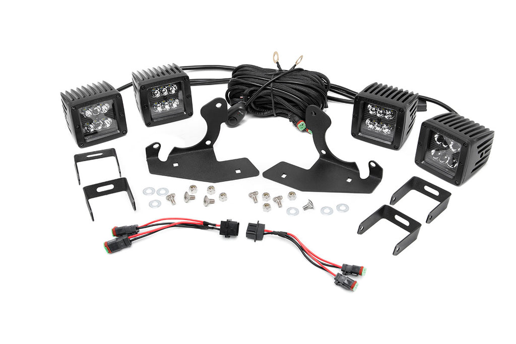 LED Light Kit Fog Mount Dual 2 Inch Black Pair Chevy Silverado 2500 HD/3500 HD (11-14) Rough Country