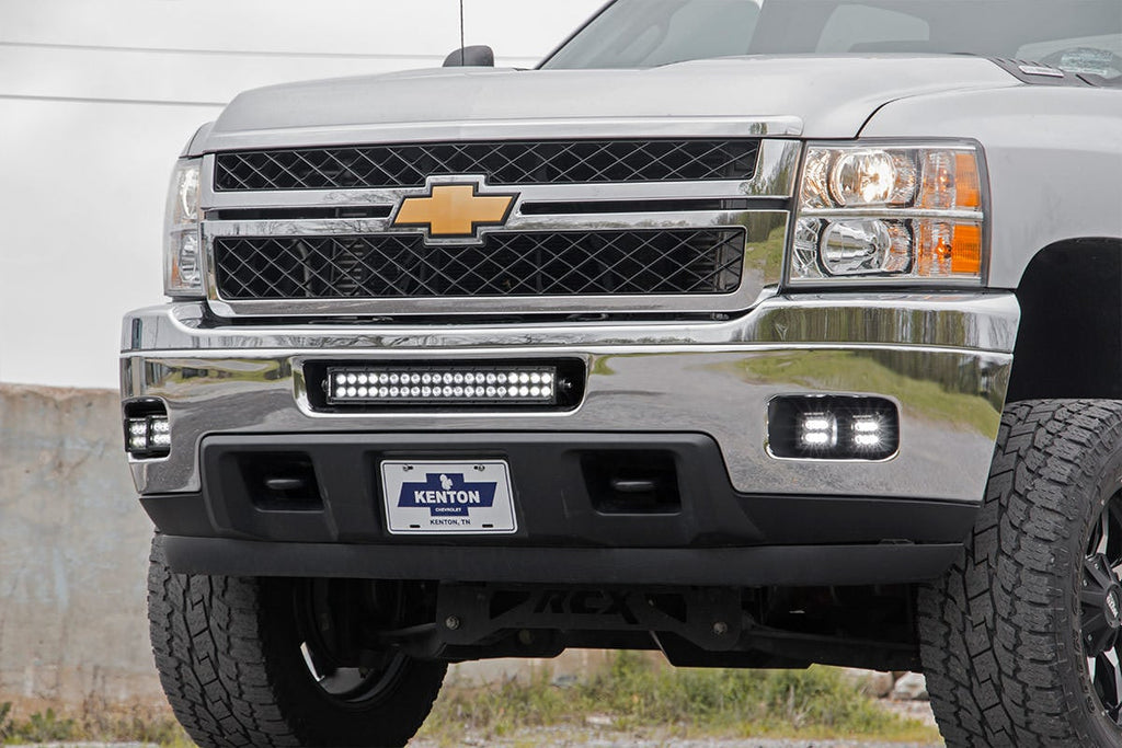 LED Light Kit Fog Mount Dual 2 Inch Black Pair Chevy Silverado 2500 HD/3500 HD (11-14) Rough Country