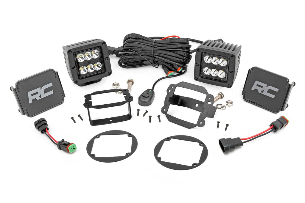 LED Light Kit Fog Mount 2 Inch Black Pair Jeep Wrangler JK/Wrangler Unlimited (10-18) Rough Country