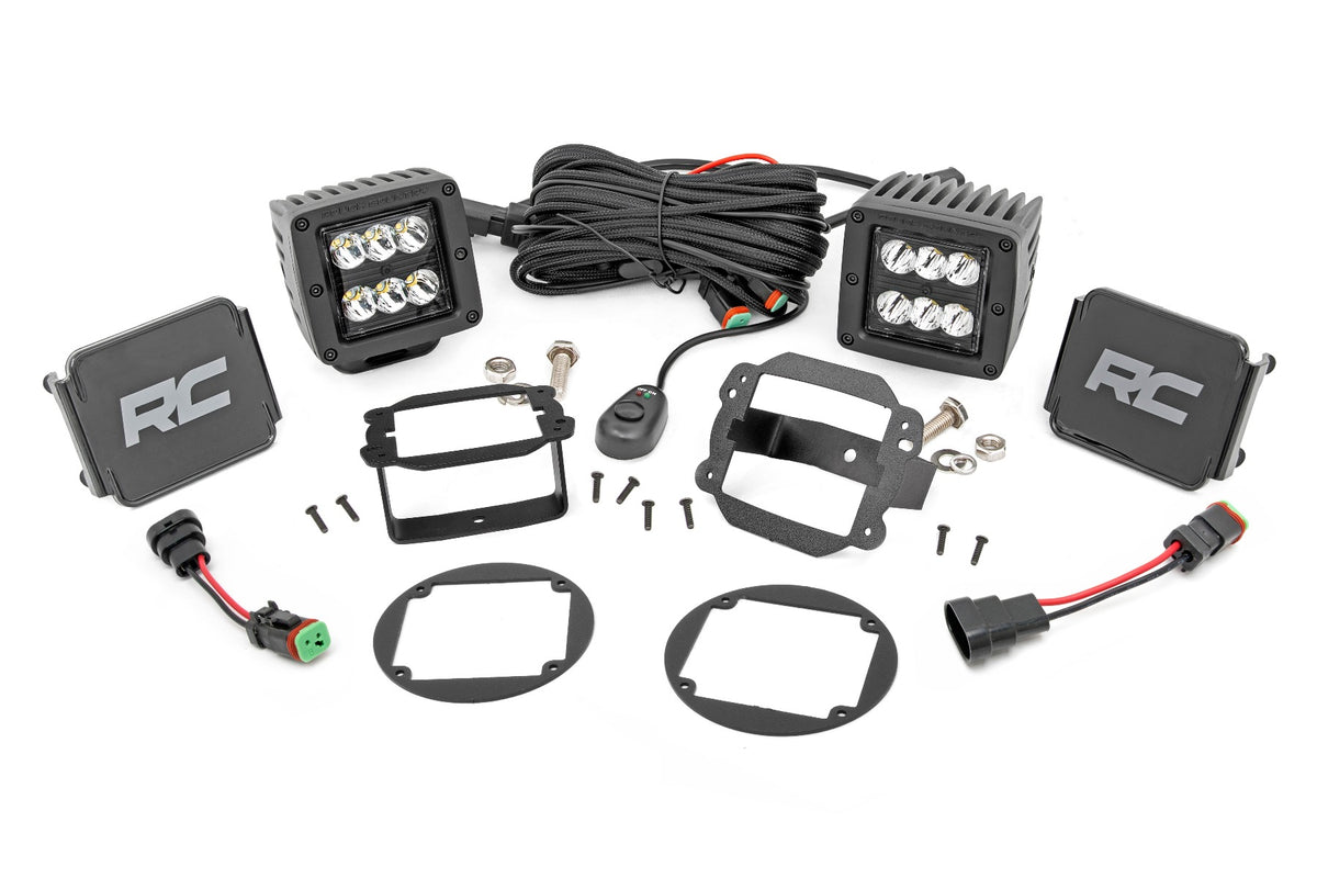 LED Light Kit Fog Mount 2 Inch Black Pair Jeep Wrangler JK/Wrangler Unlimited (10-18) Rough Country