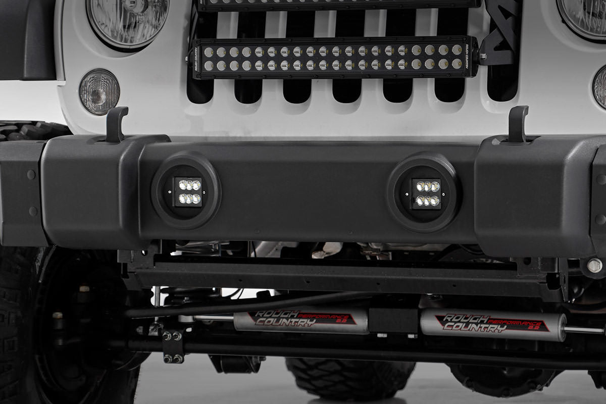 LED Light Kit Fog Mount 2 Inch Black Pair Jeep Wrangler JK/Wrangler Unlimited (10-18) Rough Country