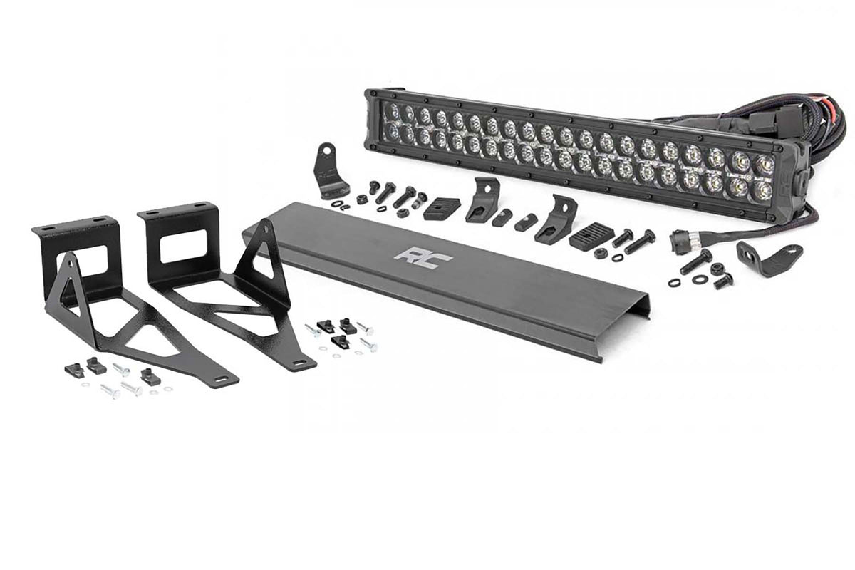 LED Light Kit Bumper Mount 20 Inch Black Dual Row White DRL Ford F-250/F-350 Super Duty (05-07) Rough Country