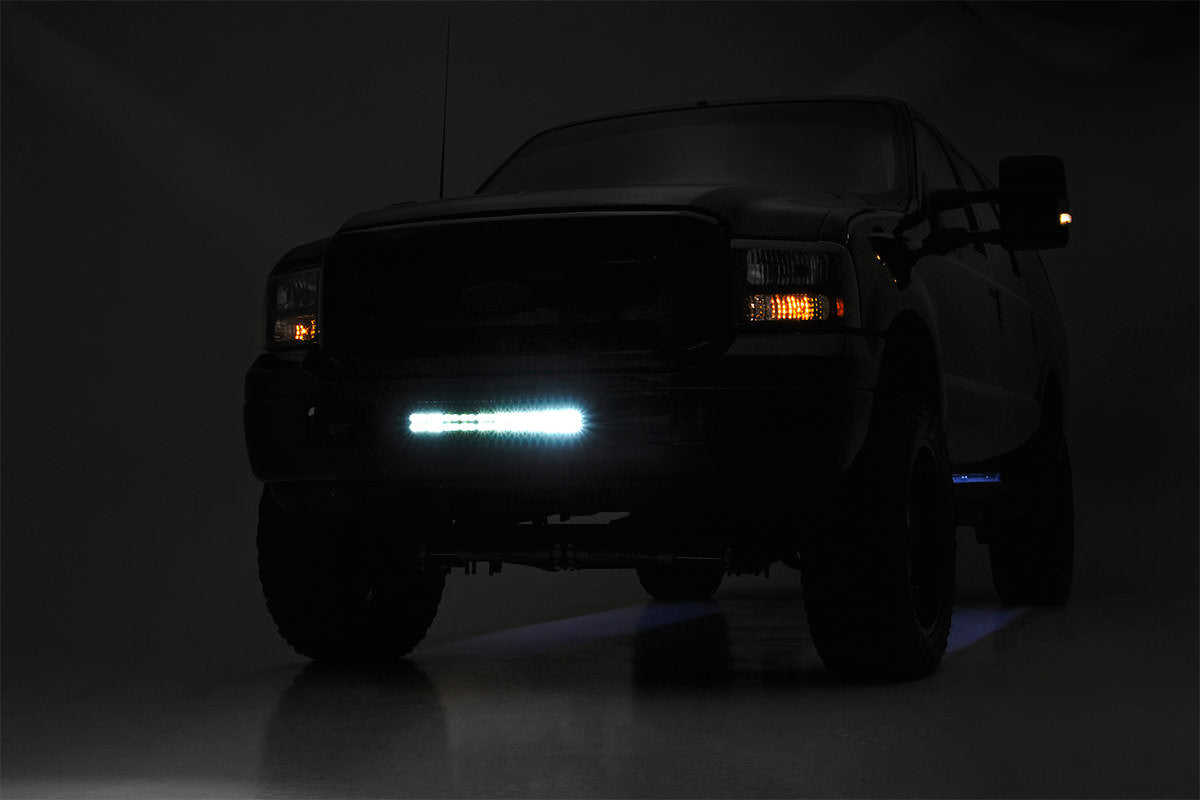 LED Light Kit Bumper Mount 20 Inch Black Dual Row White DRL Ford F-250/F-350 Super Duty (05-07) Rough Country