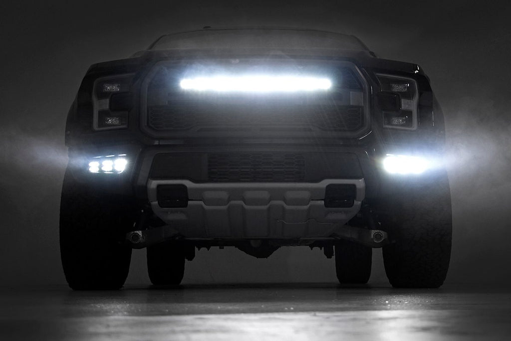 LED Light Kit Fog Mount Triple 2 Inch Black Pair Amber DRL Ford Raptor (17-20) Rough Country